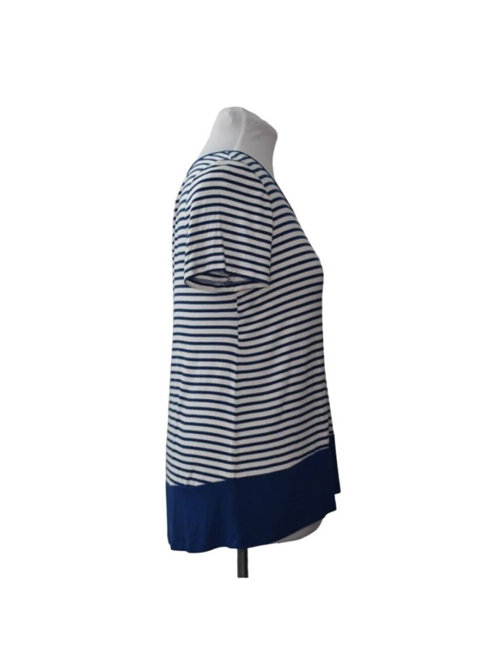 Jones New York Signature Top L NWT Blue White Striped Hi-Low T-Shirt Womens - Picture 2 of 7